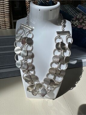 Silver Multi-Disc Statement Necklace - Women Jewelry